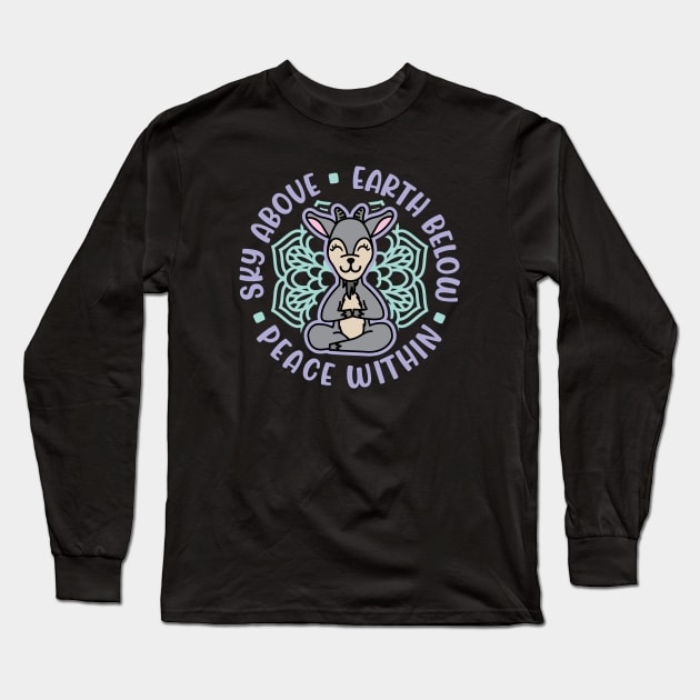 Sky Above Earth Below Peace Within Goat Yoga Cute Long Sleeve T-Shirt by GlimmerDesigns